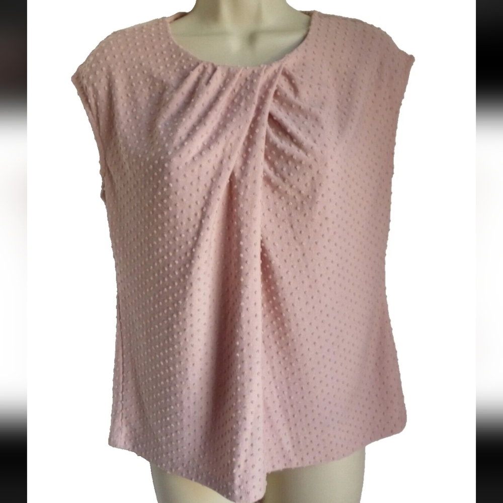 Talbots Blouse Top LP Mauve Pink Twisted Front Swiss Dots Sleeveless Elegant
